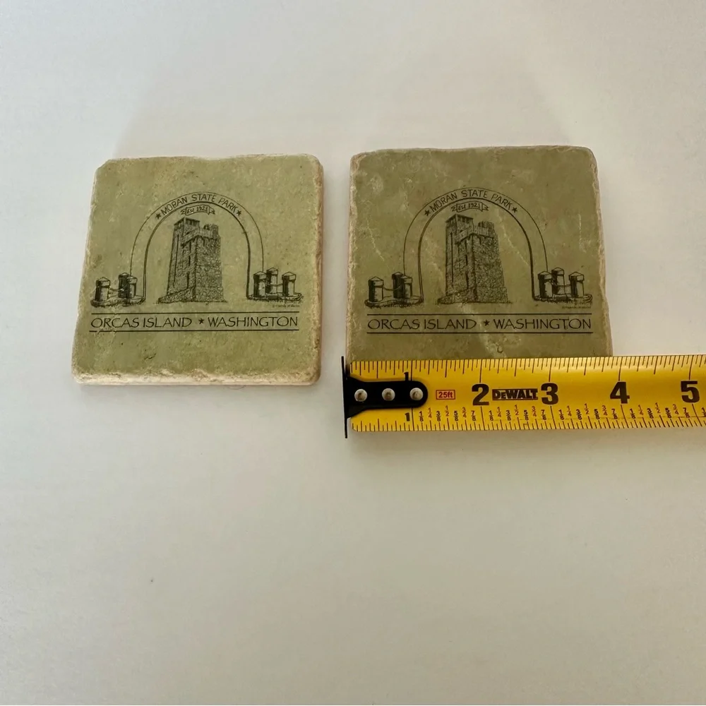 Orcas Island Washington Moran State Park Set Of Two Tumbled Marble Coasters